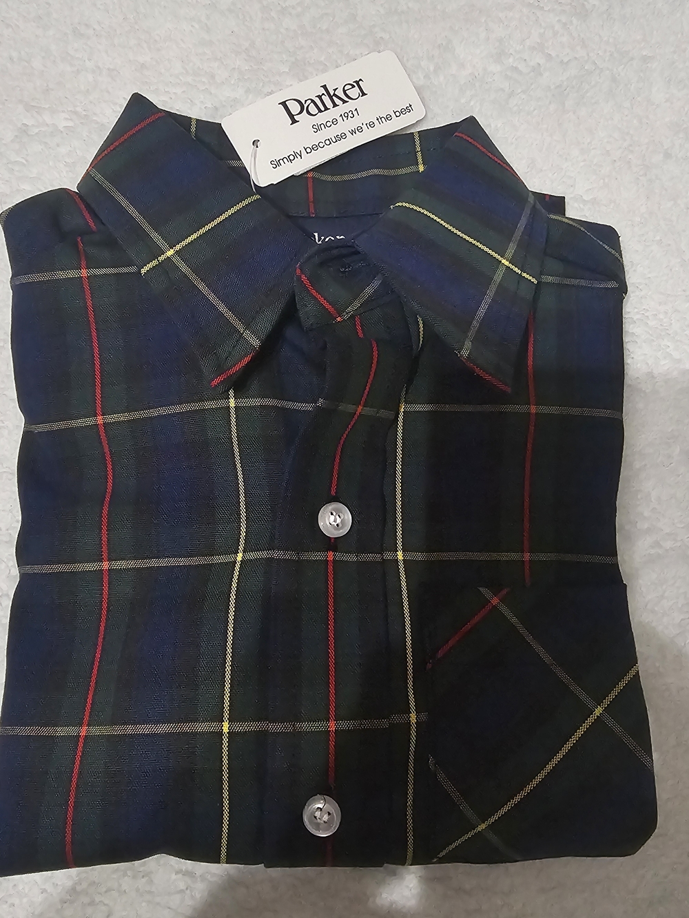 Parker Boy's Navy Uniform Plaid Button-Up Shirt Nwt Size 3t 3 Made In USA